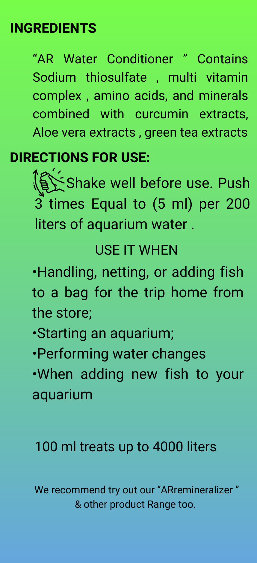 AQUARIKS AR WATER CONDITIONER , FOR AQUARIUM , 100ml