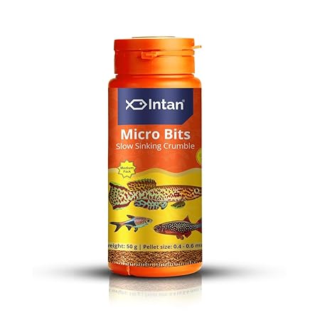 Intan Growel Micro Bits (0.4-0.6Mm Slow Sinking Crumble) | 50Gm - Highly Nutritious Ornamental Fish Food for Small Mouths - Killifish, Tetras, Rasboras & Danios